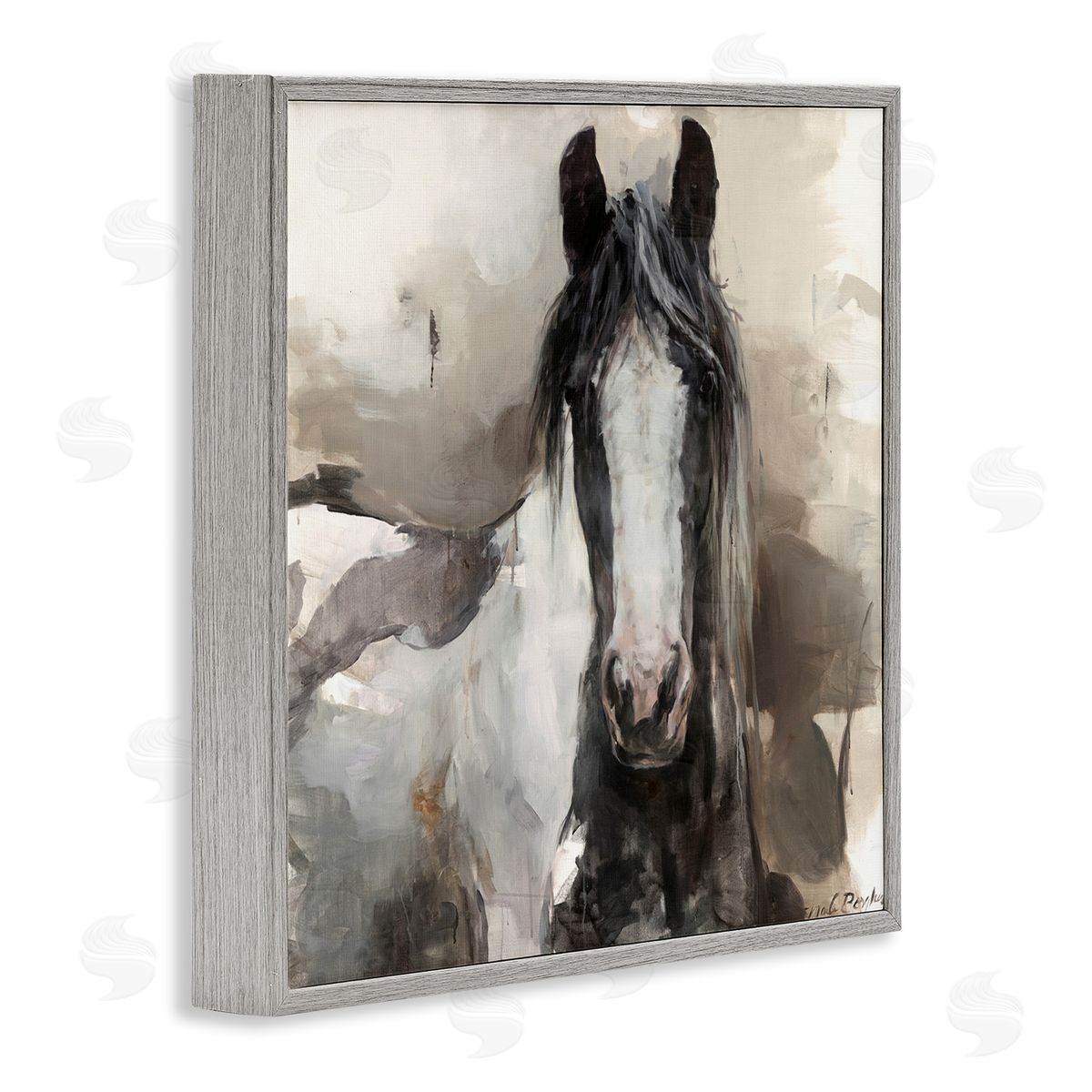 Grey and Beige Horse Abstract Grey Frame Print Wall Art, Home Decor by Marilyn Borglum