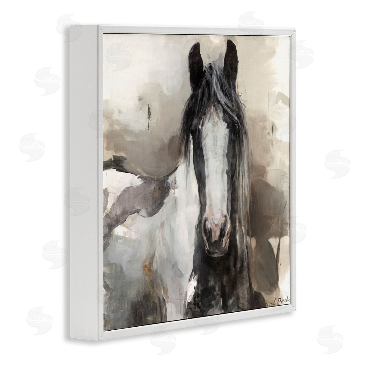 Grey and Beige Horse Abstract White Frame Print Wall Art, Home Decor by Marilyn Borglum