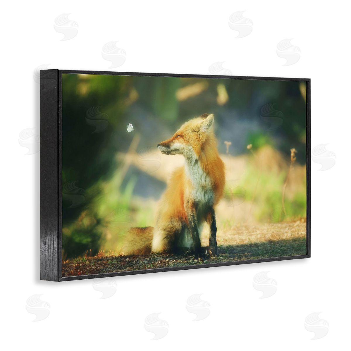 Fox Kit and Butterfly Black Frame Print Wall Art, Home Decor by Carrie Ann Grippo-Pike
