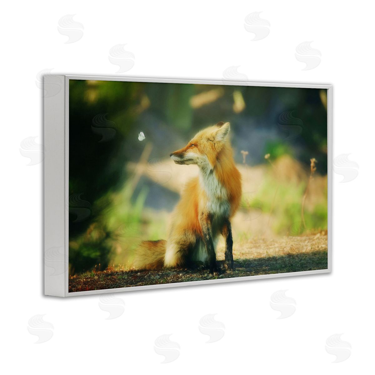 Fox Kit and Butterfly White Frame Print Wall Art, Home Decor by Carrie Ann Grippo-Pike