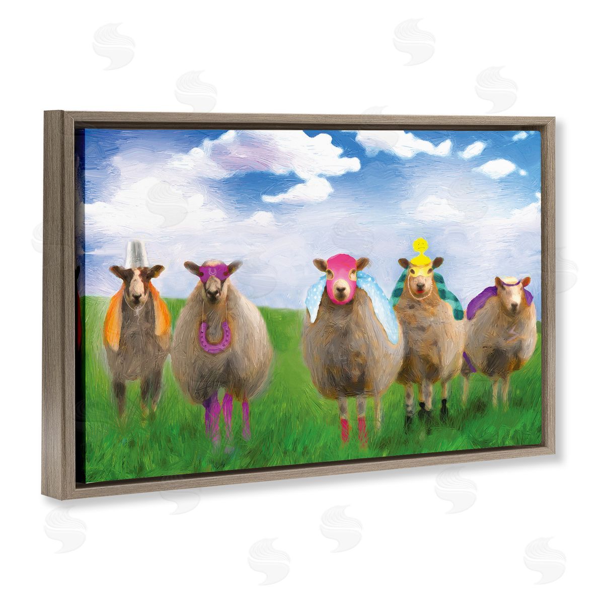 Superhero Sheep in Field Brown Floating Frame Canvas Wall Art, Home Decor by Porter Hastings