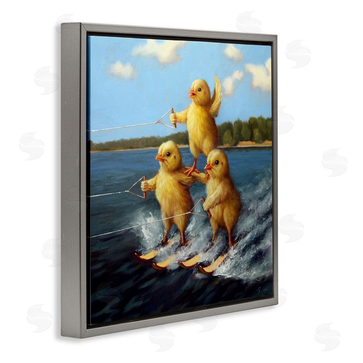 Water Skiing Chicks Grey Floating Frame Canvas Wall Art, Home Decor by Lucia Heffernan