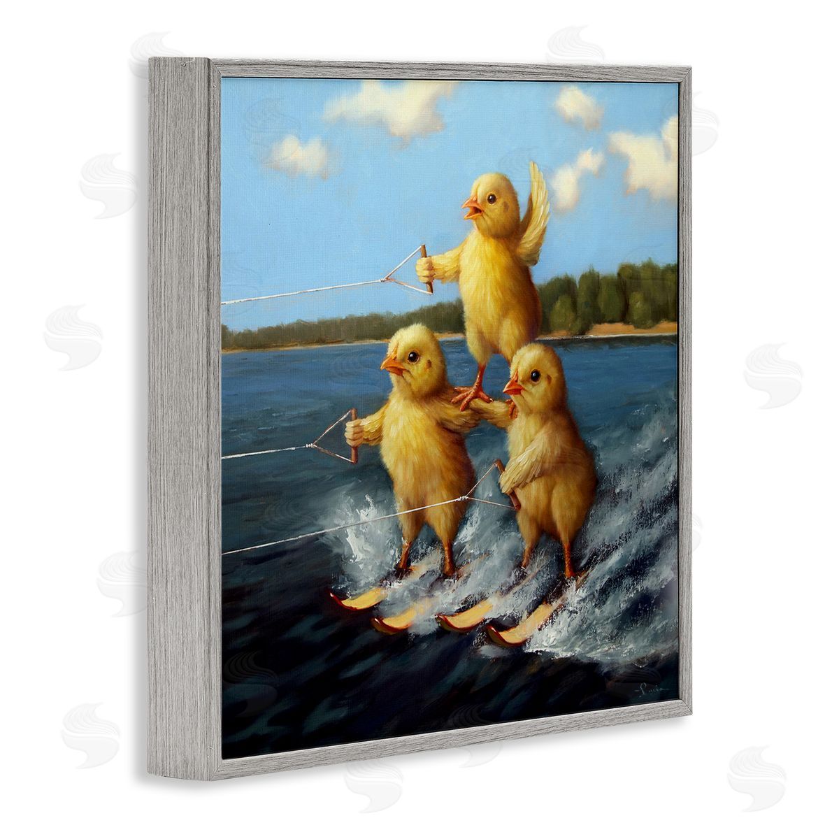 Water Skiing Chicks Grey Frame Print Wall Art, Home Decor by Lucia Heffernan