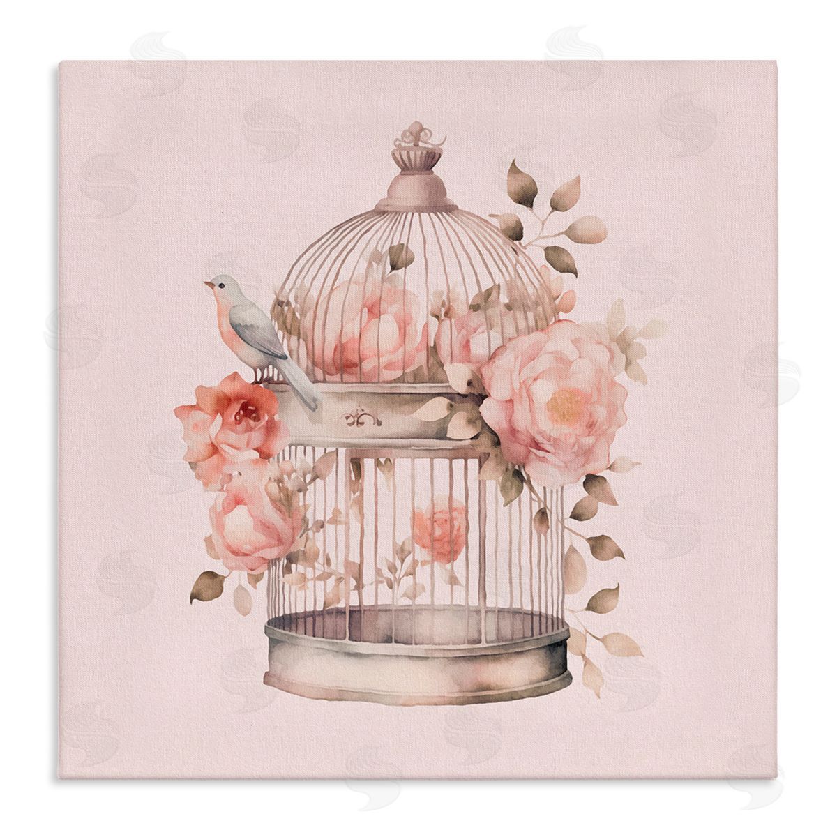Bird Cage with Rose Blooms Canvas Wall Art, Home Decor by Andrea Haase