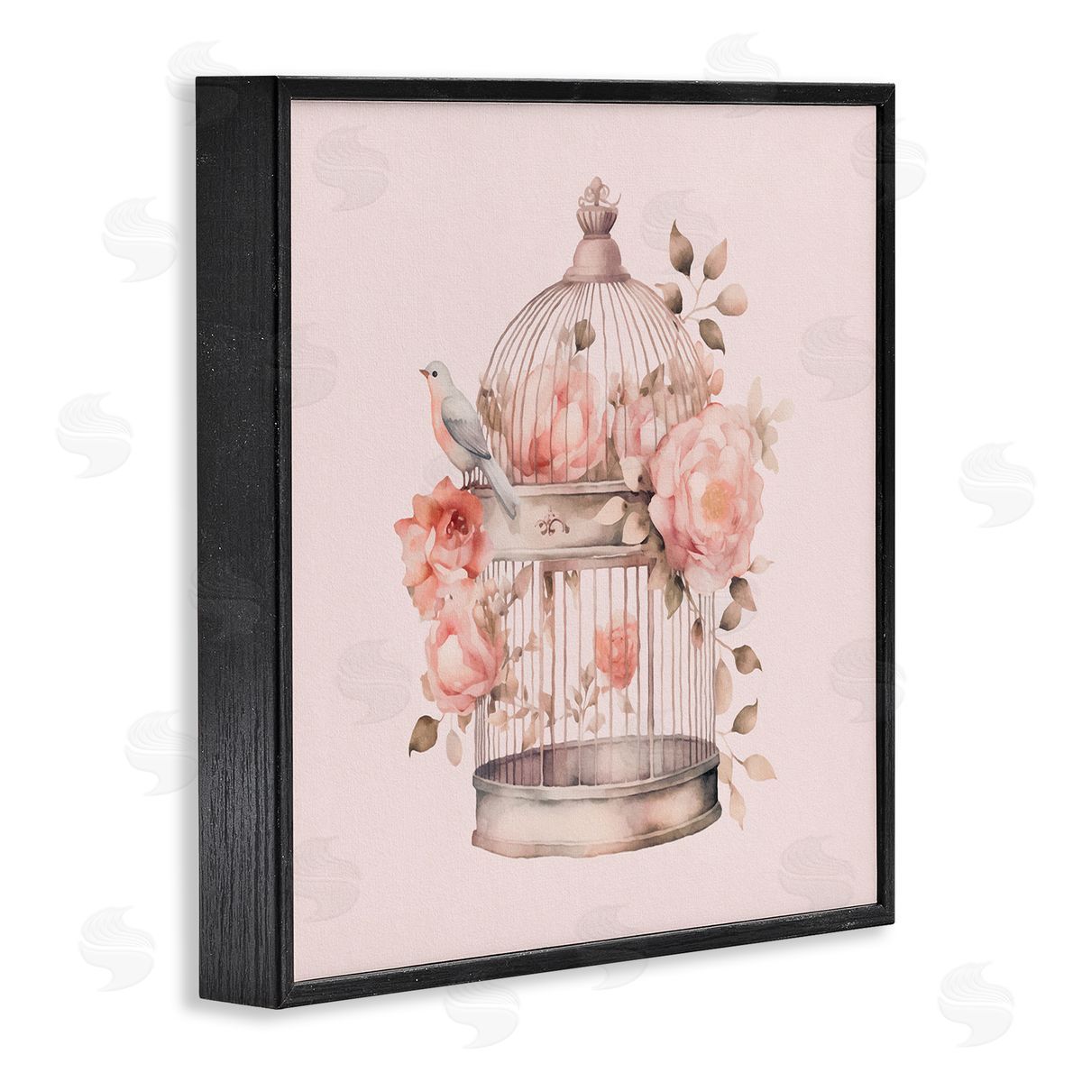 Bird Cage with Rose Blooms Black Frame Print Wall Art, Home Decor by Andrea Haase