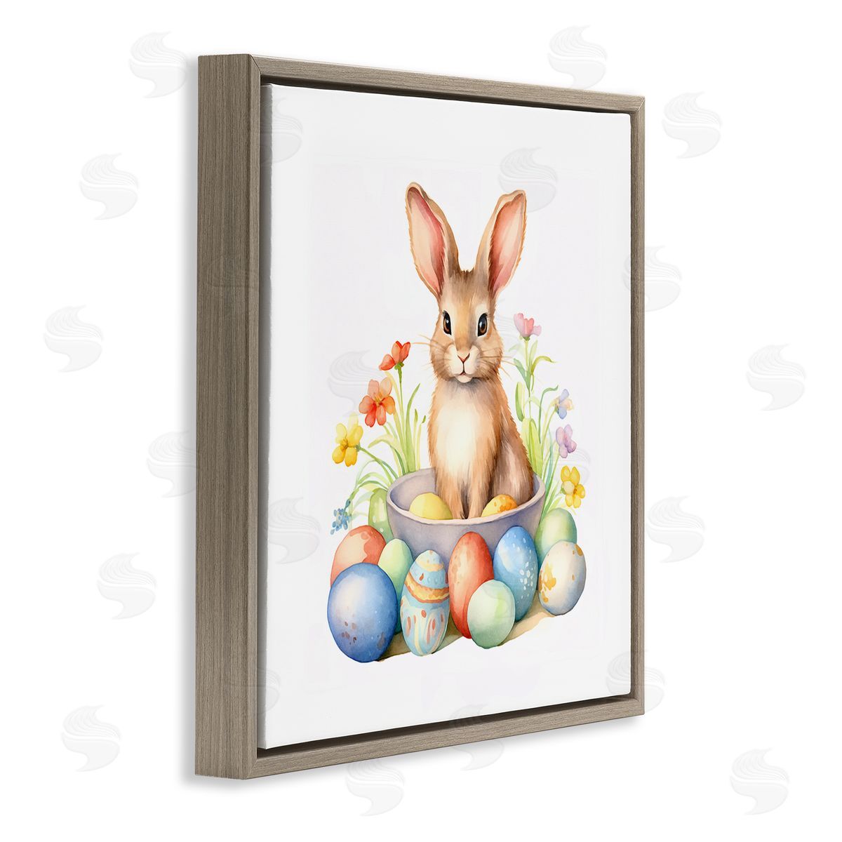 Easter Bunny and Eggs Brown Floating Frame Canvas Wall Art, Home Decor by Andrea Haase