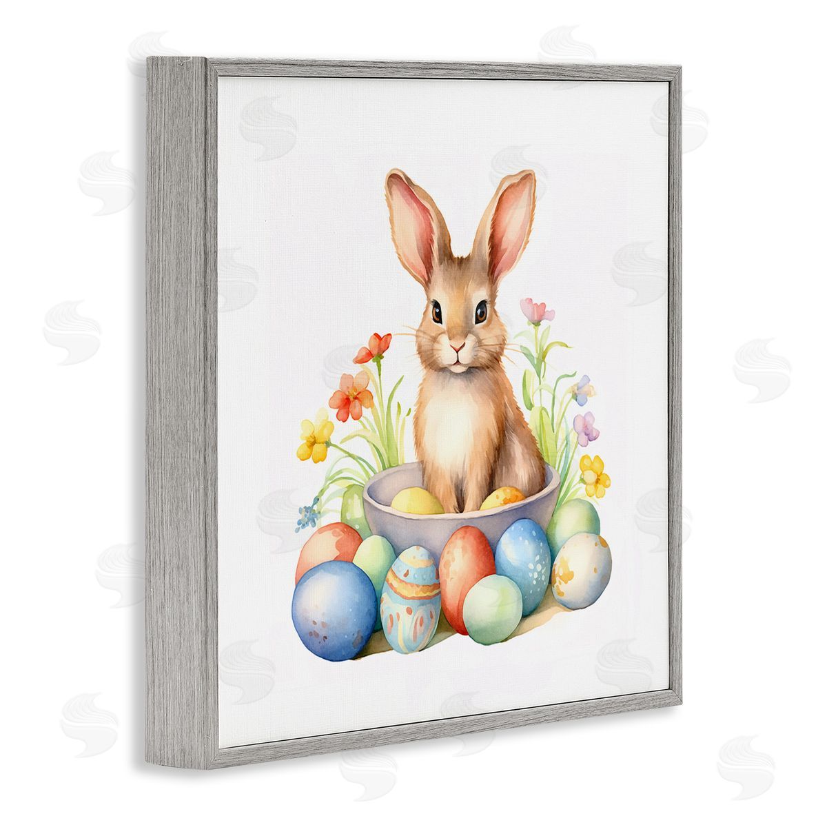 Easter Bunny and Eggs Grey Frame Print Wall Art, Home Decor by Andrea Haase