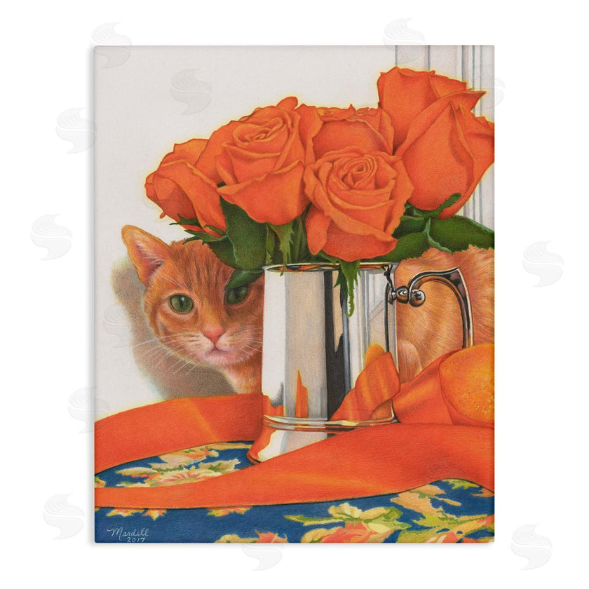 Mardell Schuster | Cat Peeking Rose Bouquet