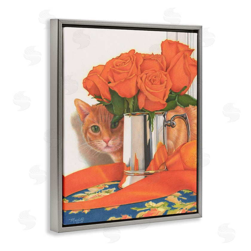 Mardell Schuster | Cat Peeking Rose Bouquet