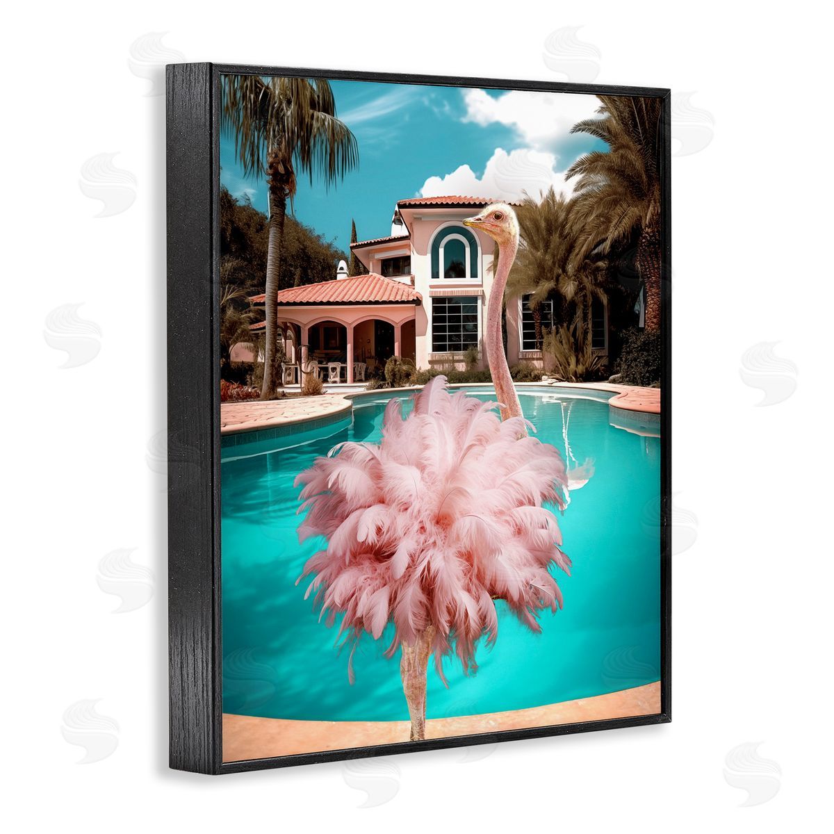 Pink Feathered Ostrich Black Frame Print Wall Art, Home Decor by Ziwei Li
