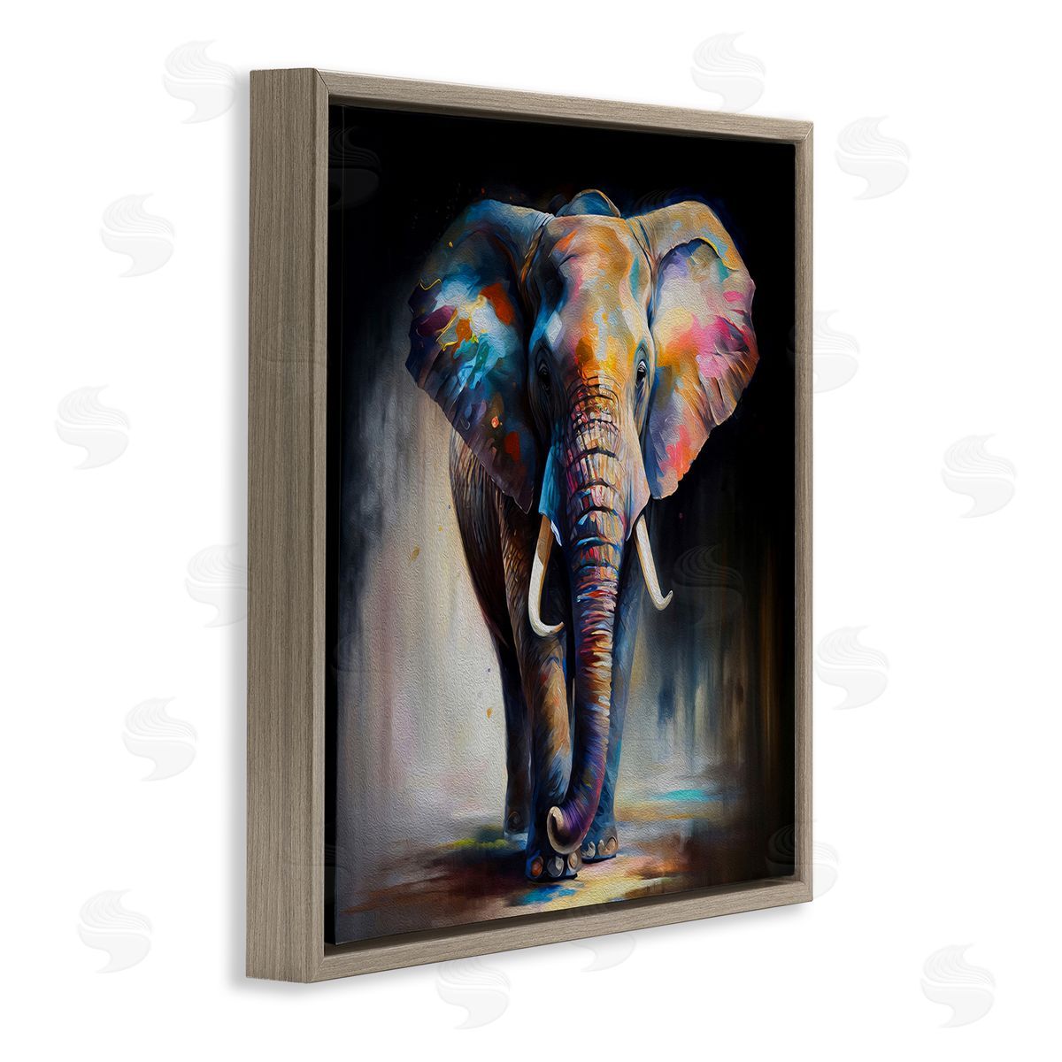 Stepping Elephant in Shadow Brown Floating Frame Canvas Wall Art, Home Decor by Incado