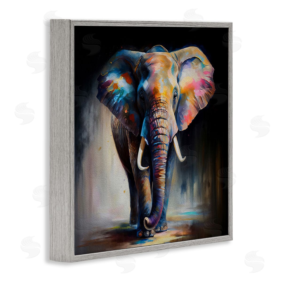 Stepping Elephant in Shadow Grey Frame Print Wall Art, Home Decor by Incado