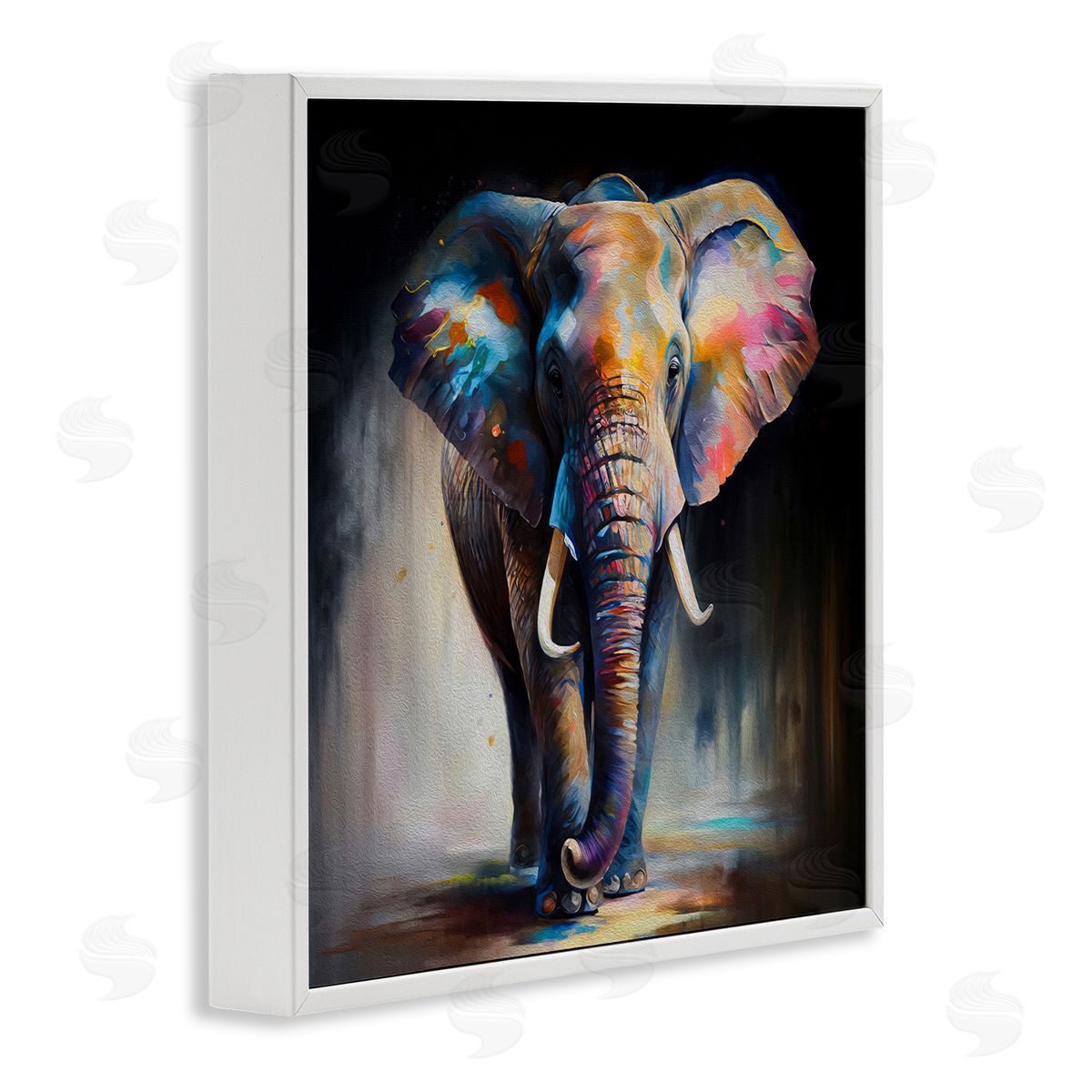 Stepping Elephant in Shadow White Frame Print Wall Art, Home Decor by Incado