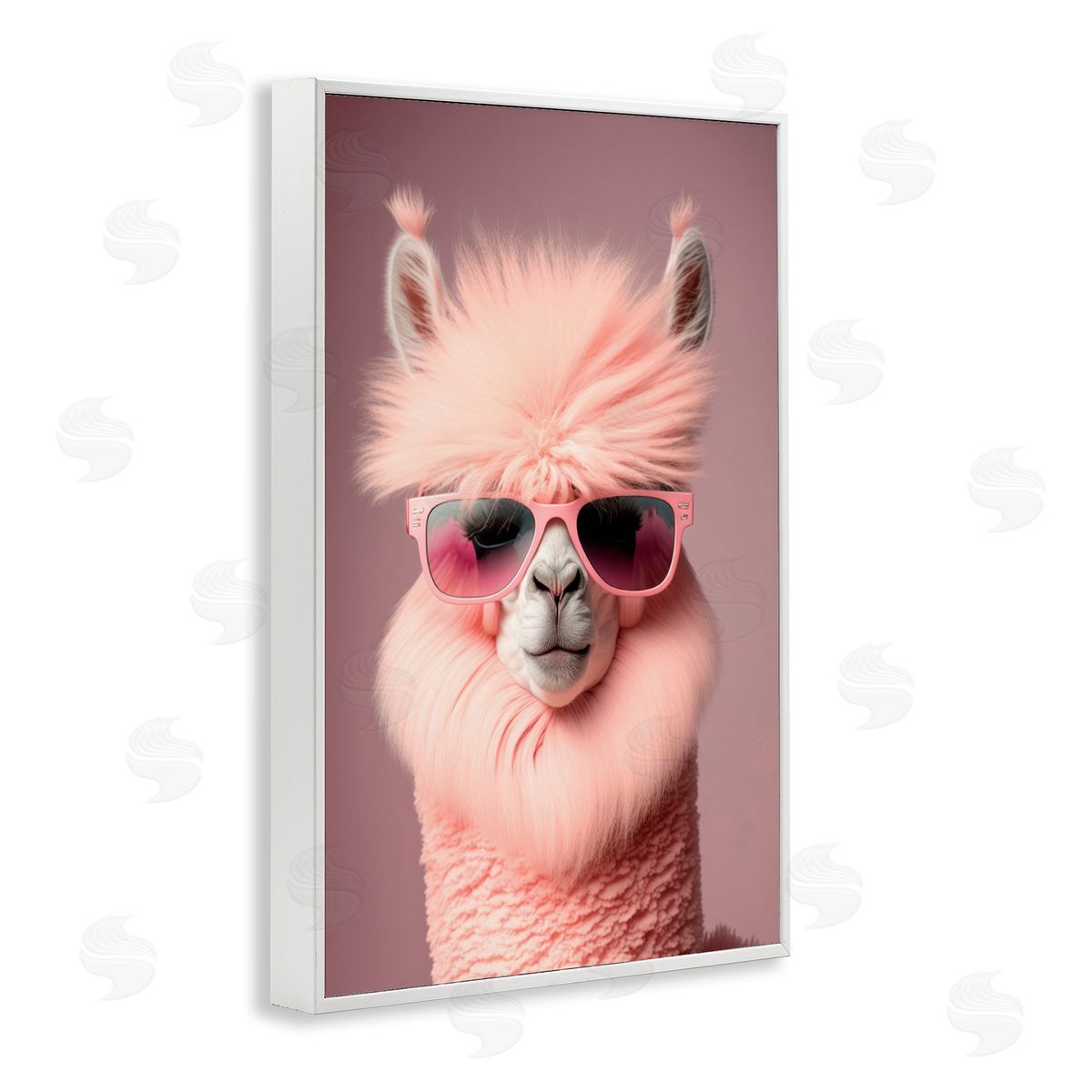 Fluffy Pink Glam Alpaca White Frame Print Wall Art, Home Decor by Incado