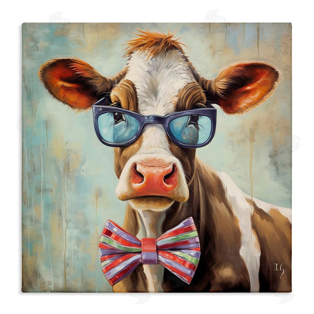 Hipster Cow with Bowtie Canvas Wall Art, Home Decor by Ivan Guaderrama
