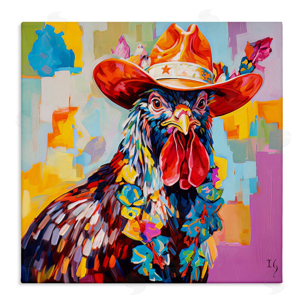 Modern Cowboy Rooster Canvas Wall Art, Home Decor by Ivan Guaderrama