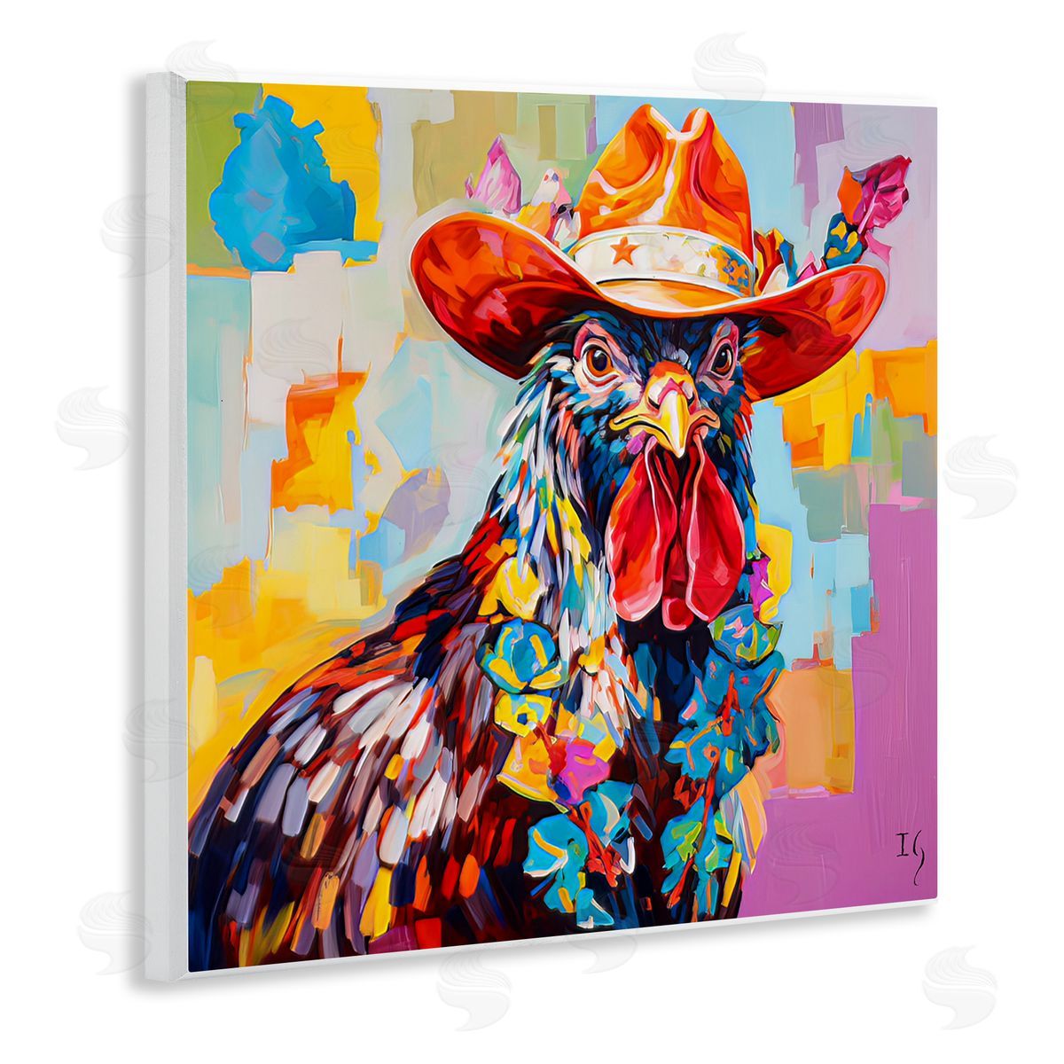Modern Cowboy Rooster Wood Plaque Wall Art, Home Decor by Ivan Guaderrama