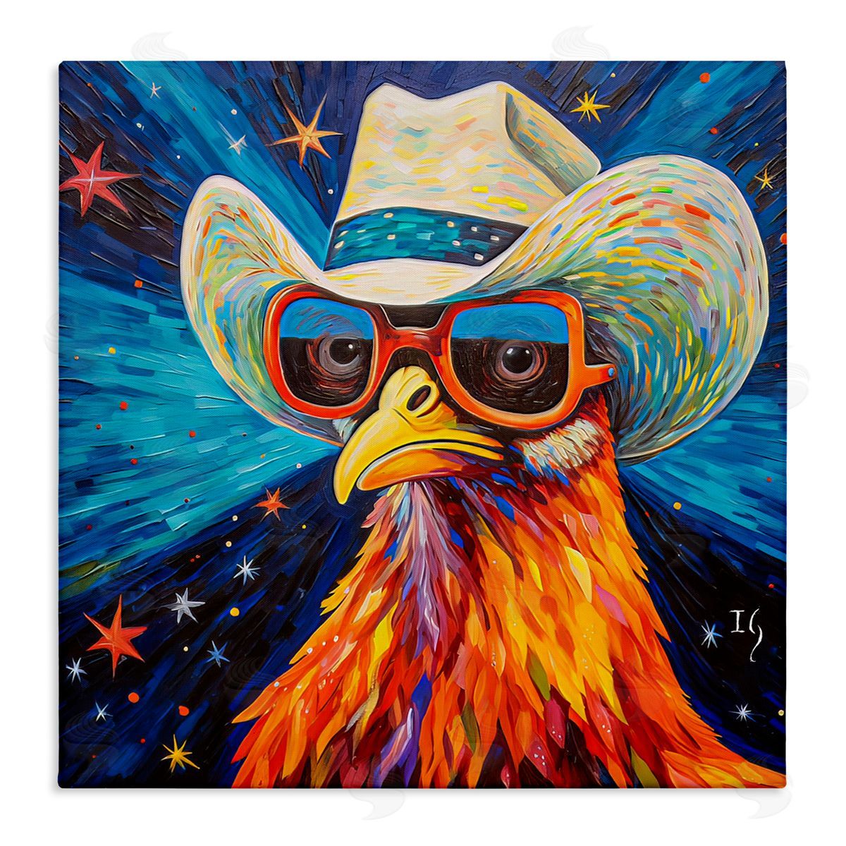 Cowboy Chicken with Stars Canvas Wall Art, Home Decor by Ivan Guaderrama