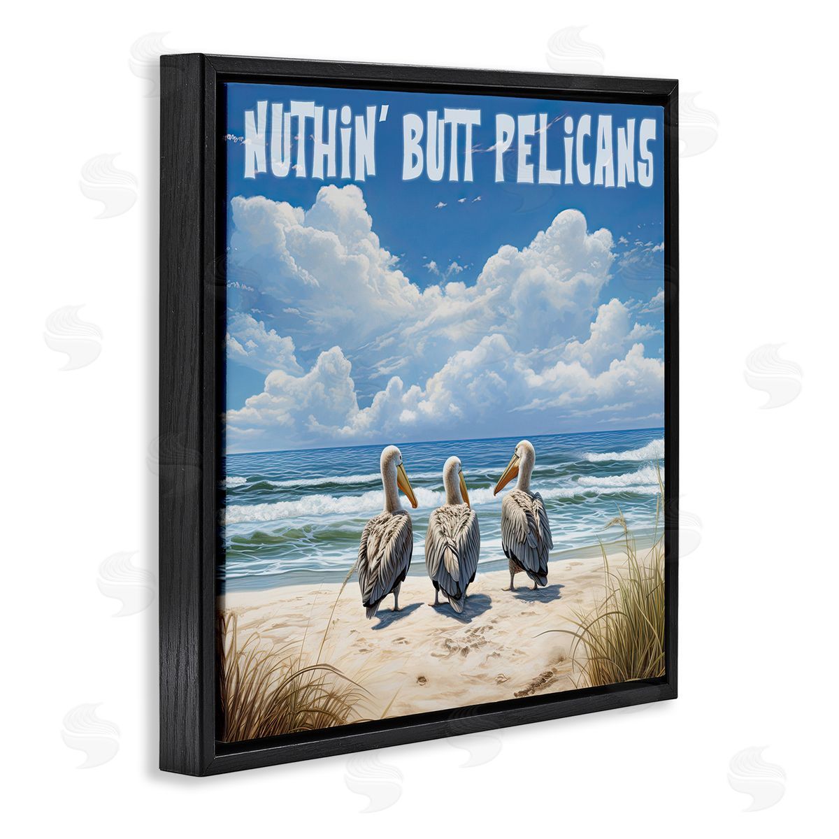 Nuthin' Butt Pelicans Black Floating Frame Canvas Wall Art, Home Decor by Jim Baldwin