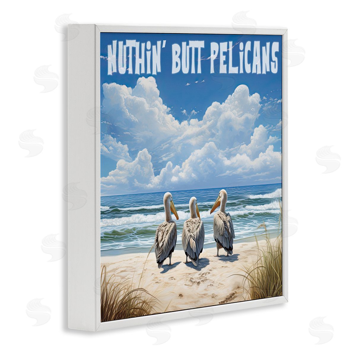 Nuthin' Butt Pelicans White Frame Print Wall Art, Home Decor by Jim Baldwin