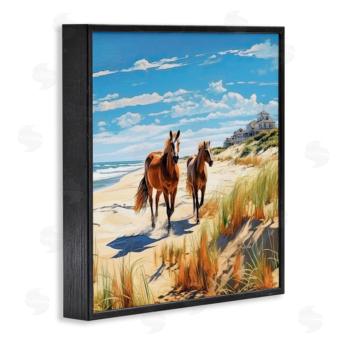 Galloping Beach Horses Black Frame Print Wall Art, Home Decor by Jim Baldwin