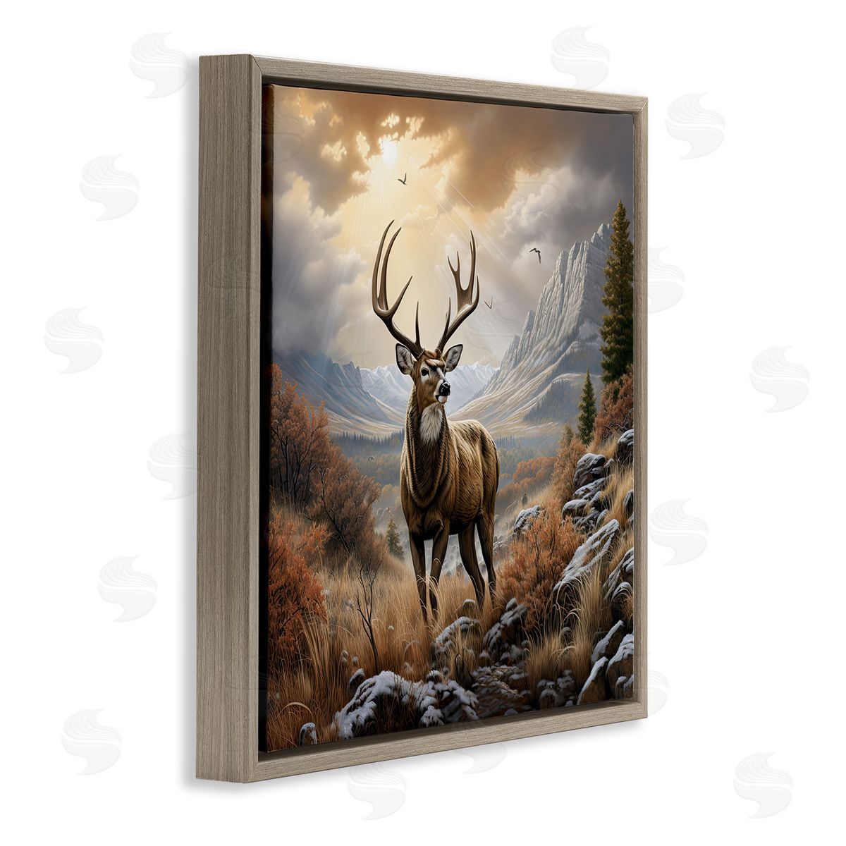Majestic Elk Mountain Scenery Brown Floating Frame Canvas Wall Art, Home Decor by Jim Baldwin