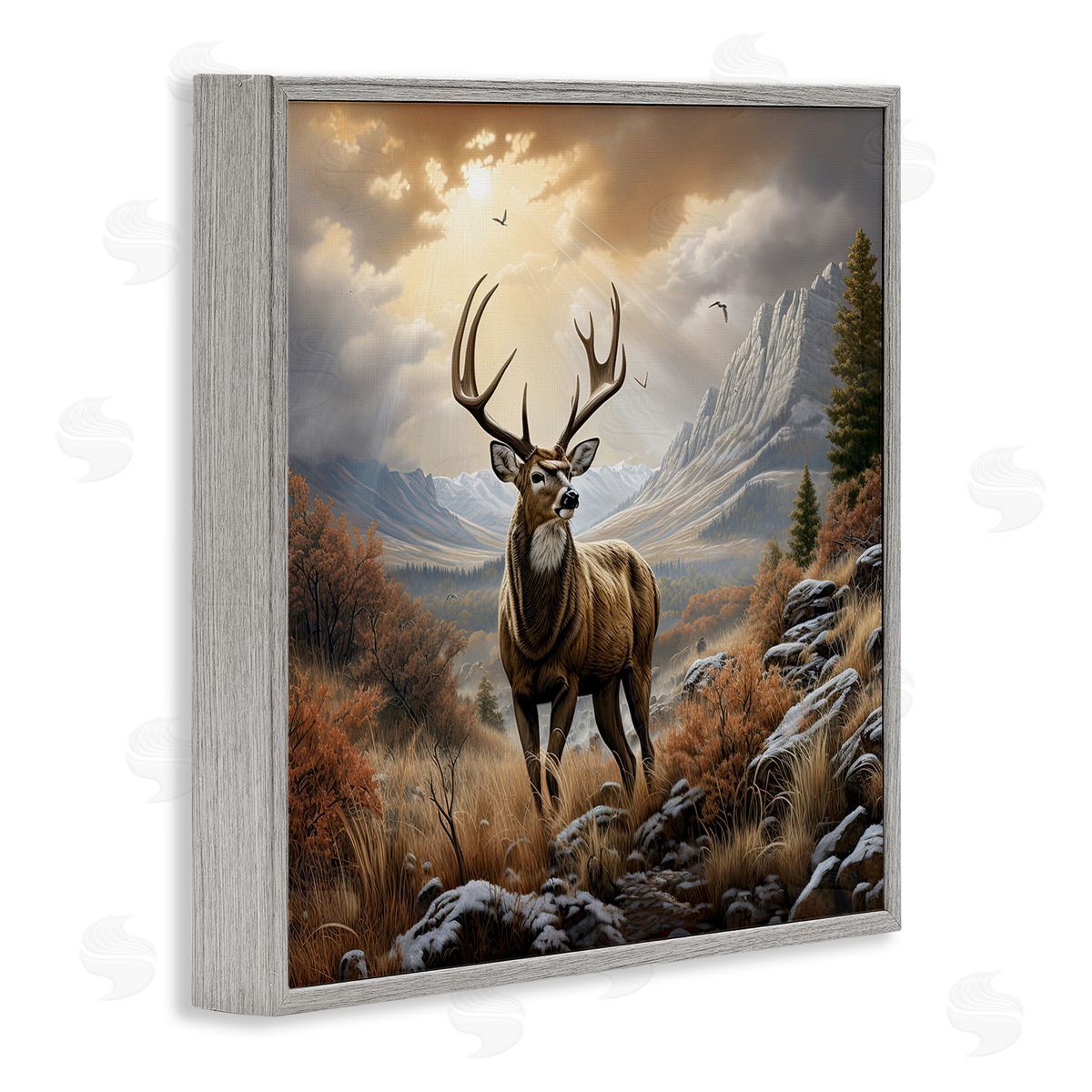 Majestic Elk Mountain Scenery Grey Frame Print Wall Art, Home Decor by Jim Baldwin