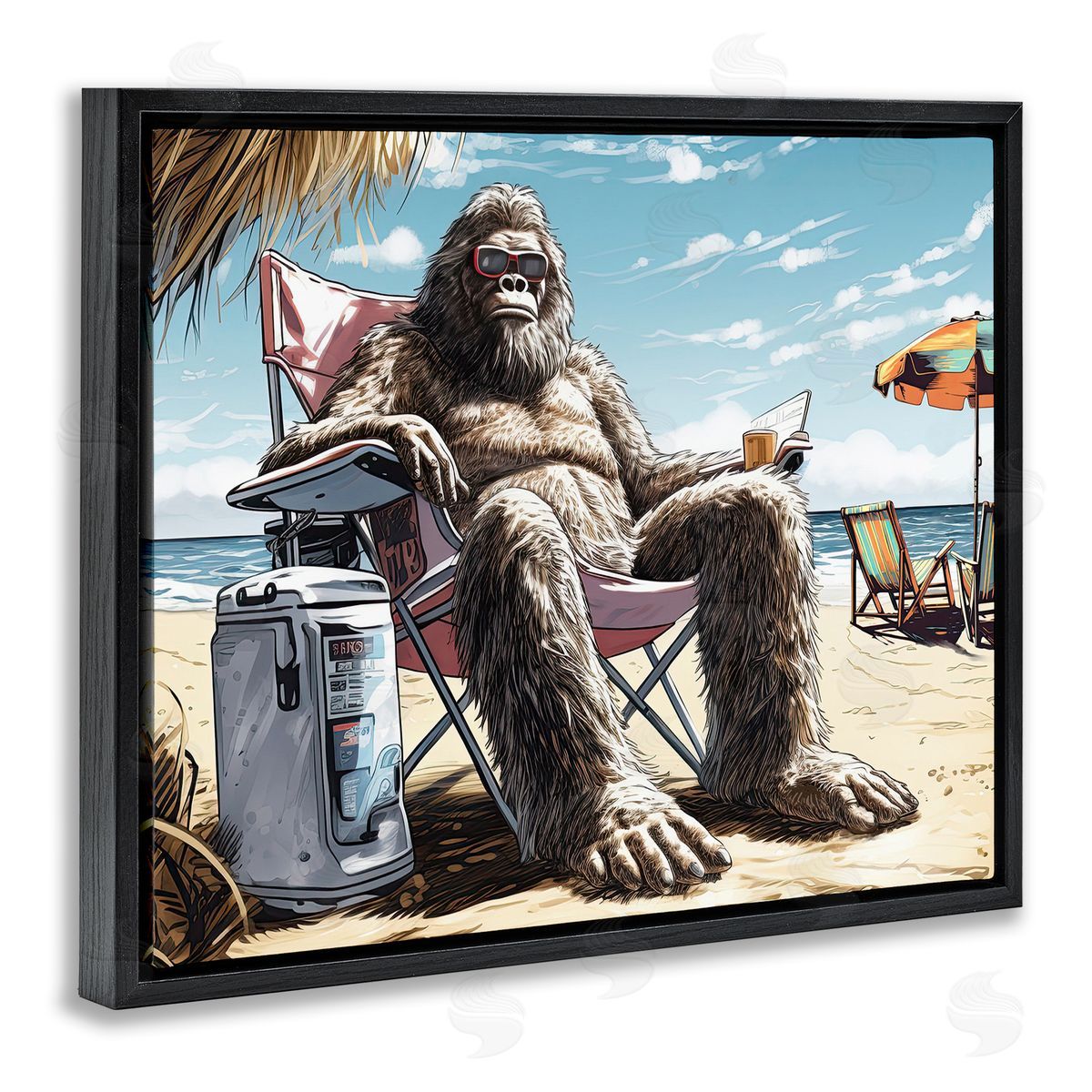 Big Monster on Beach Black Floating Frame Canvas Wall Art, Home Decor by Jim Baldwin