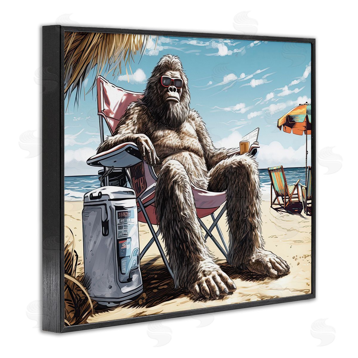Big Monster on Beach Black Frame Print Wall Art, Home Decor by Jim Baldwin