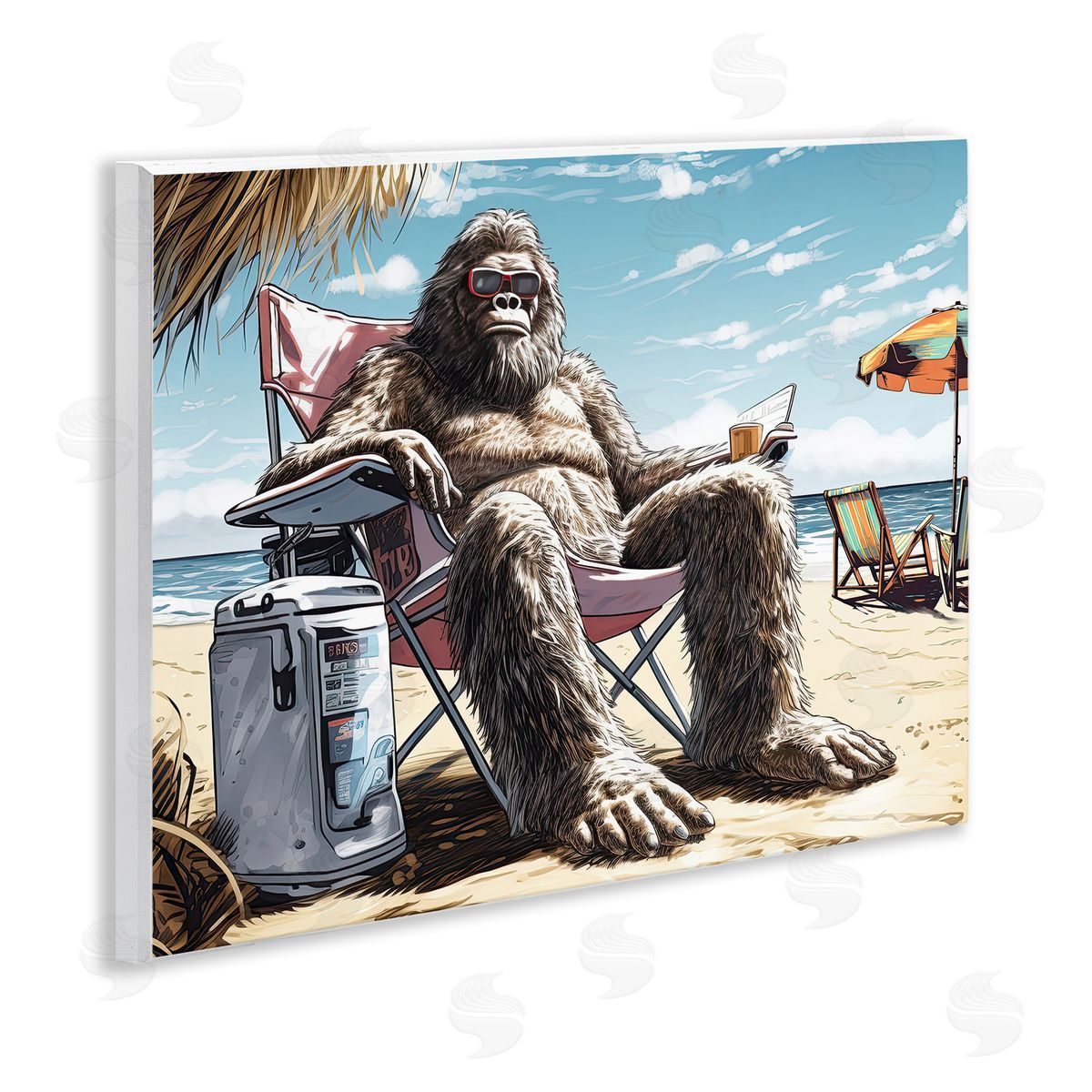 Big Monster on Beach Wood Plaque Wall Art, Home Decor by Jim Baldwin