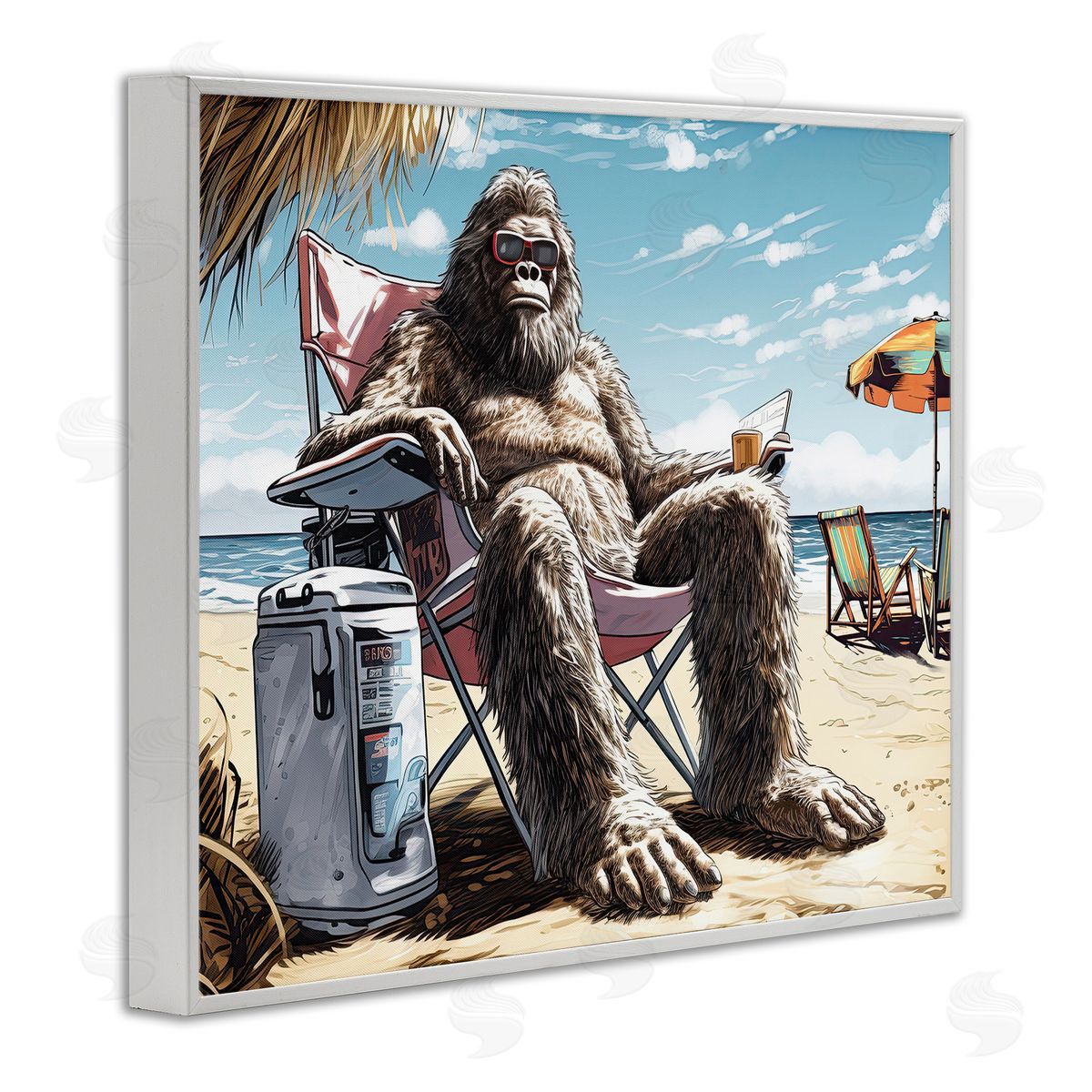 Big Monster on Beach White Frame Print Wall Art, Home Decor by Jim Baldwin