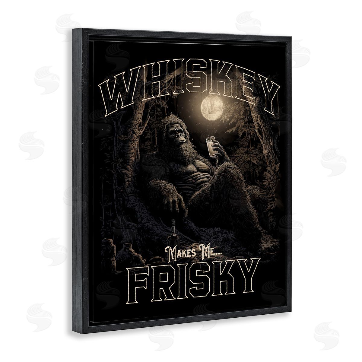 Whiskey Makes Me Frisky Black Floating Frame Canvas Wall Art, Home Decor by Jim Baldwin