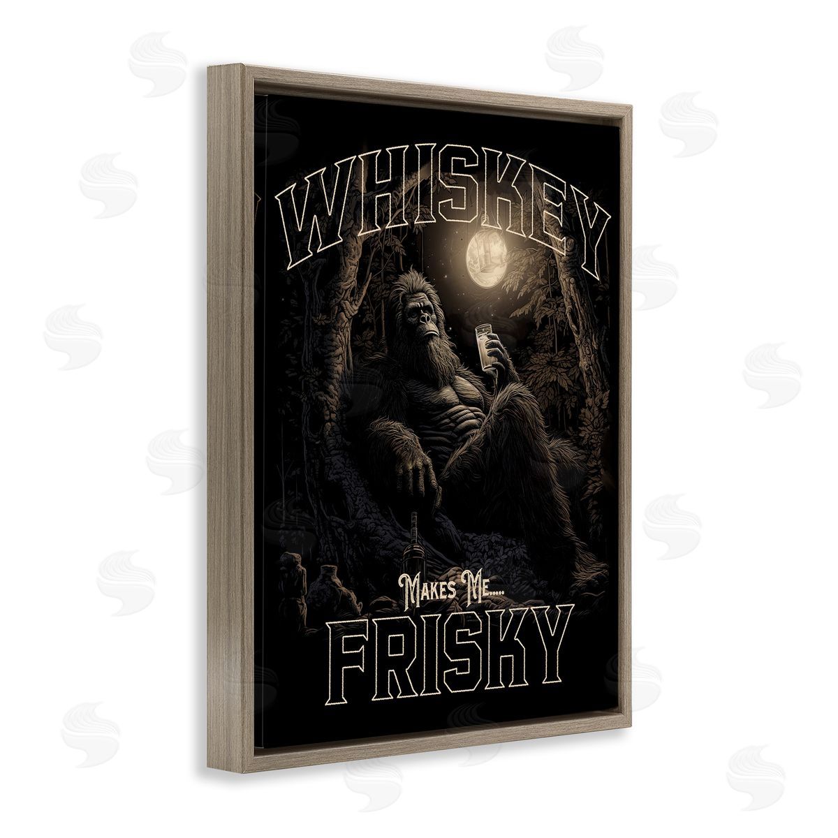 Whiskey Makes Me Frisky Brown Floating Frame Canvas Wall Art, Home Decor by Jim Baldwin