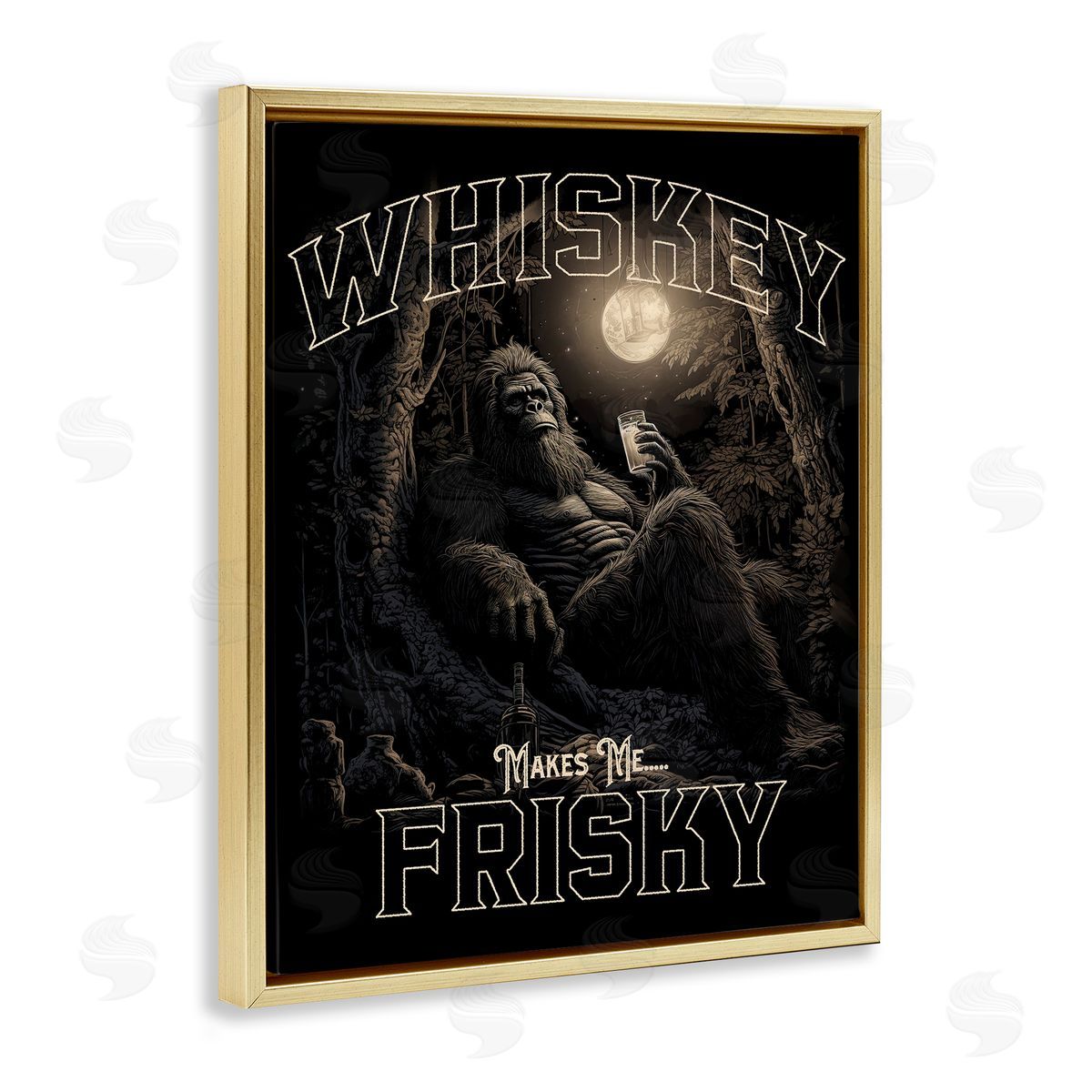 Whiskey Makes Me Frisky Gold Floating Frame Canvas Wall Art, Home Decor by Jim Baldwin