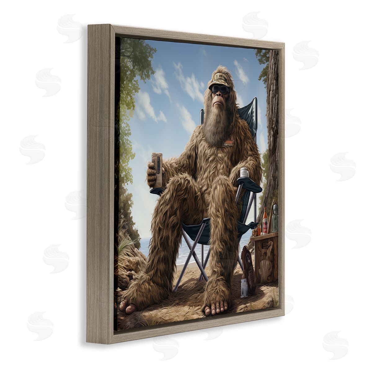 Mythical Monster on Beach Brown Floating Frame Canvas Wall Art, Home Decor by Jim Baldwin