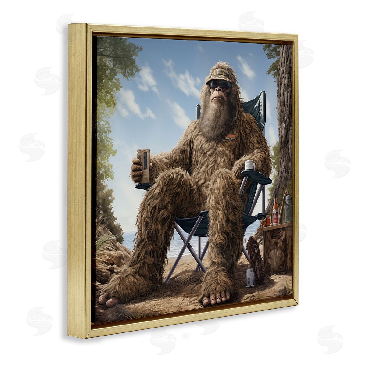 Mythical Monster on Beach Gold Floating Frame Canvas Wall Art, Home Decor by Jim Baldwin