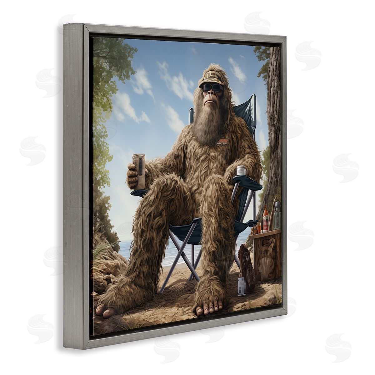 Mythical Monster on Beach Grey Floating Frame Canvas Wall Art, Home Decor by Jim Baldwin