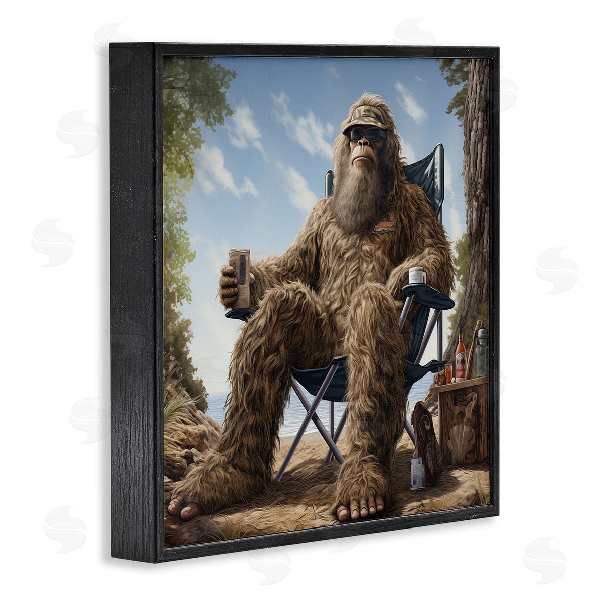 Mythical Monster on Beach Black Frame Print Wall Art, Home Decor by Jim Baldwin