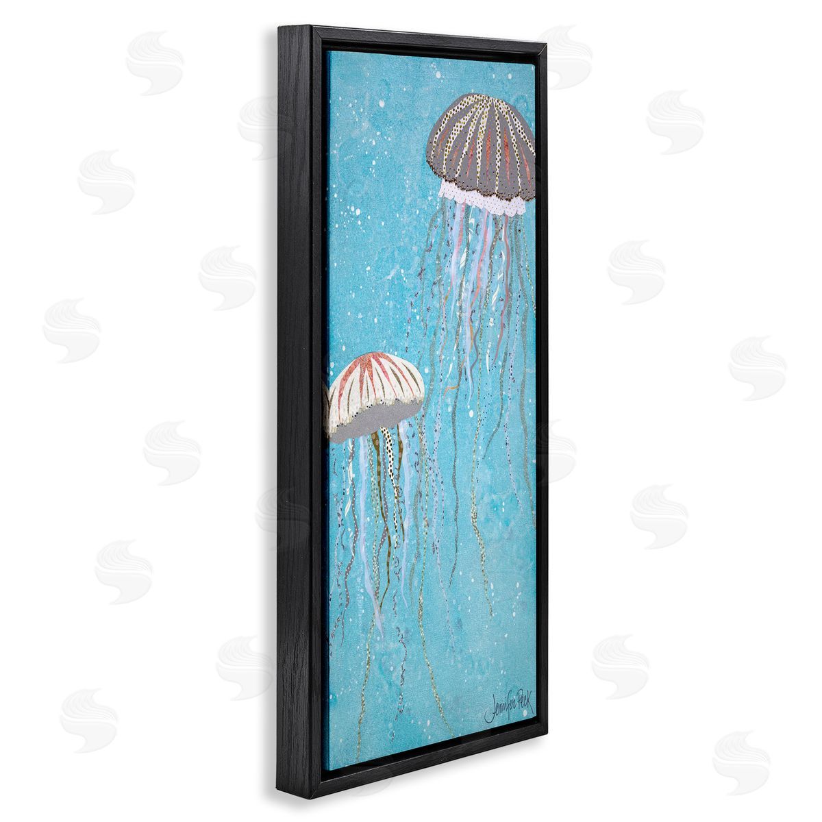 Crystal Jellyfish Motif Black Floating Frame Canvas Wall Art, Home Decor by Jennifer Peck