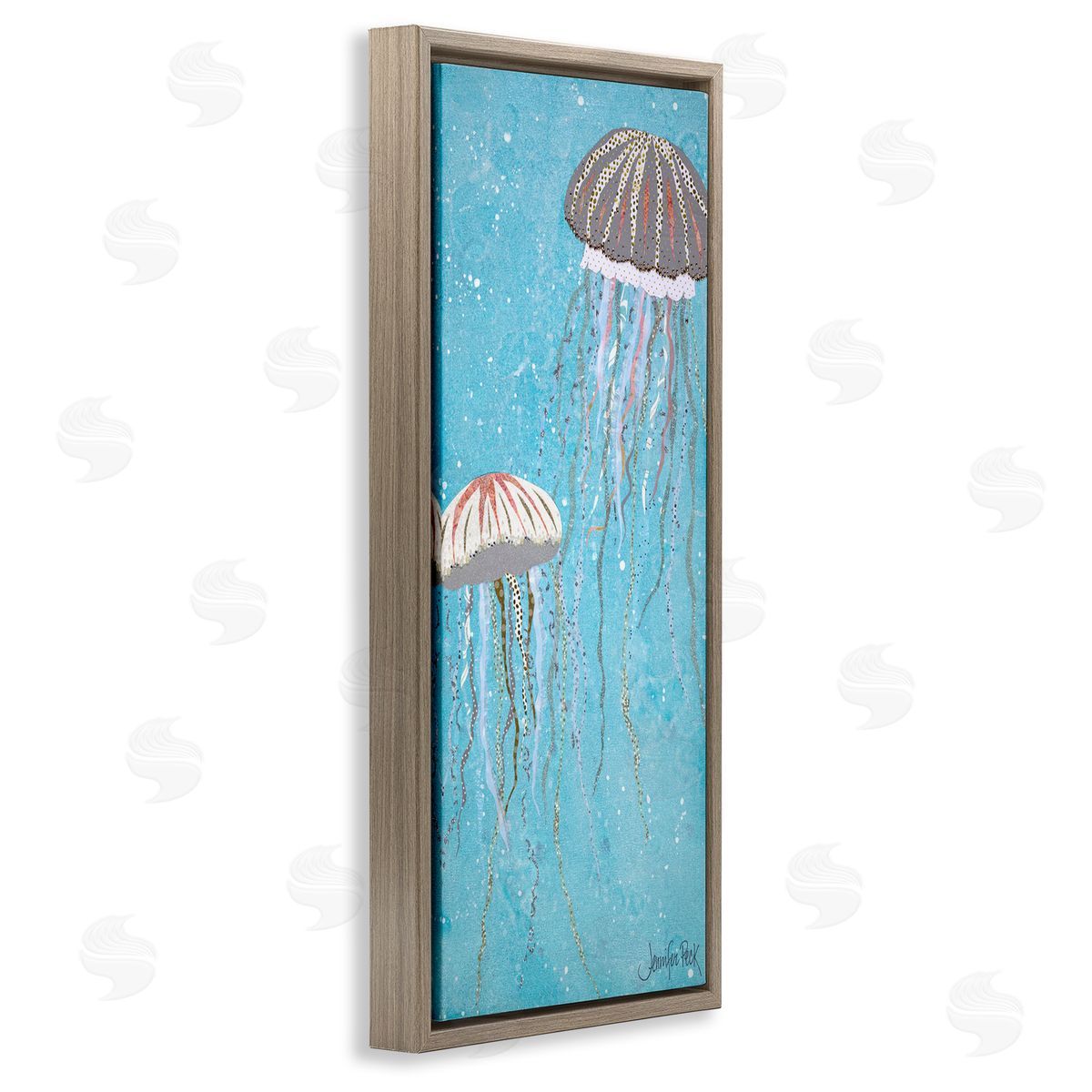 Crystal Jellyfish Motif Brown Floating Frame Canvas Wall Art, Home Decor by Jennifer Peck