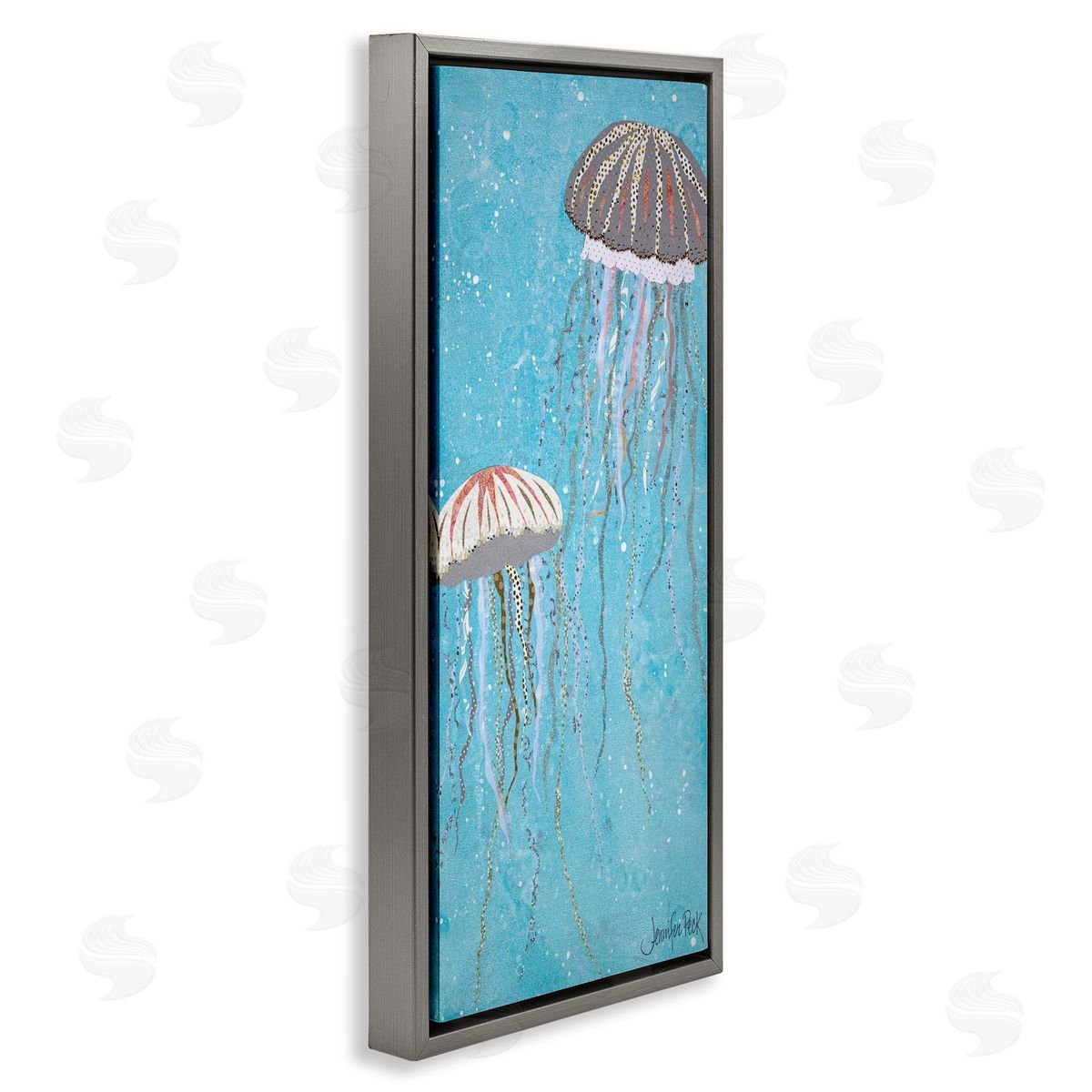 Crystal Jellyfish Motif Grey Floating Frame Canvas Wall Art, Home Decor by Jennifer Peck