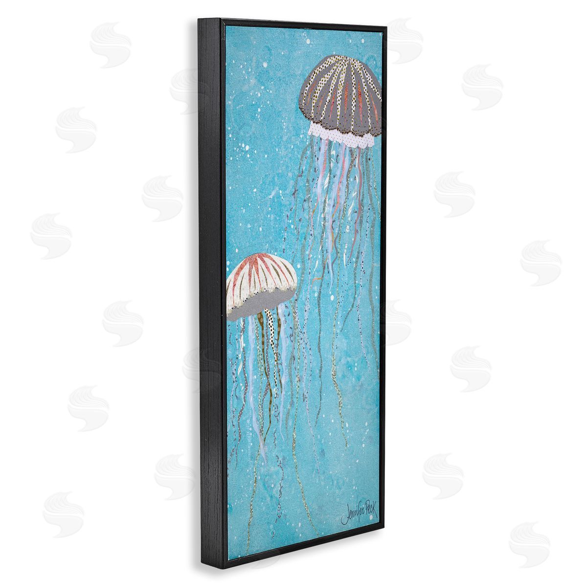 Crystal Jellyfish Motif Black Frame Print Wall Art, Home Decor by Jennifer Peck