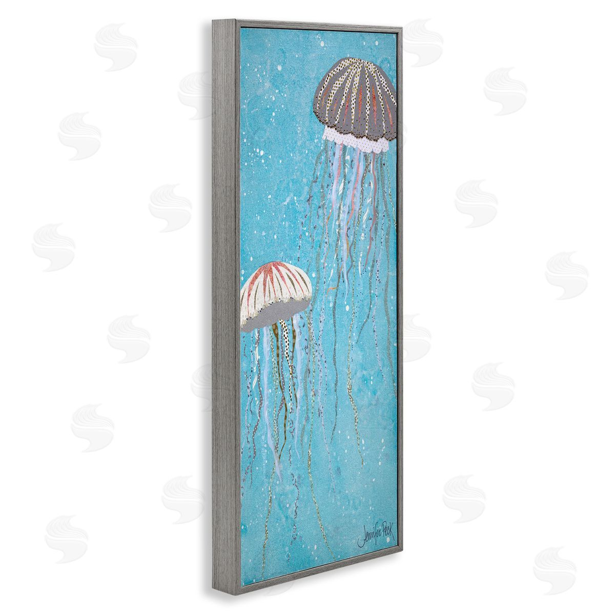 Crystal Jellyfish Motif Grey Frame Print Wall Art, Home Decor by Jennifer Peck