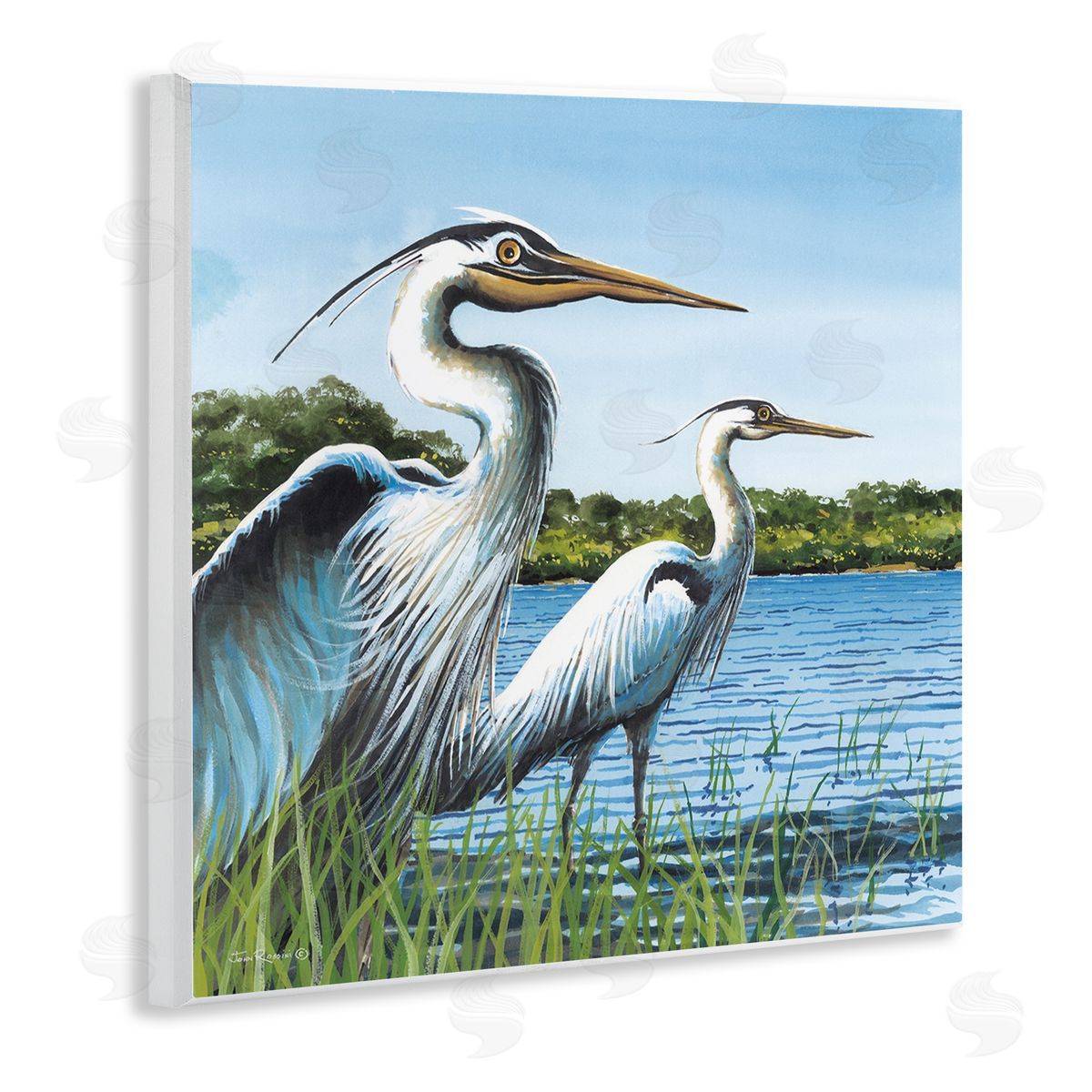 Traditional Egrets Gazing Wood Plaque Wall Art, Home Decor by John Rossini