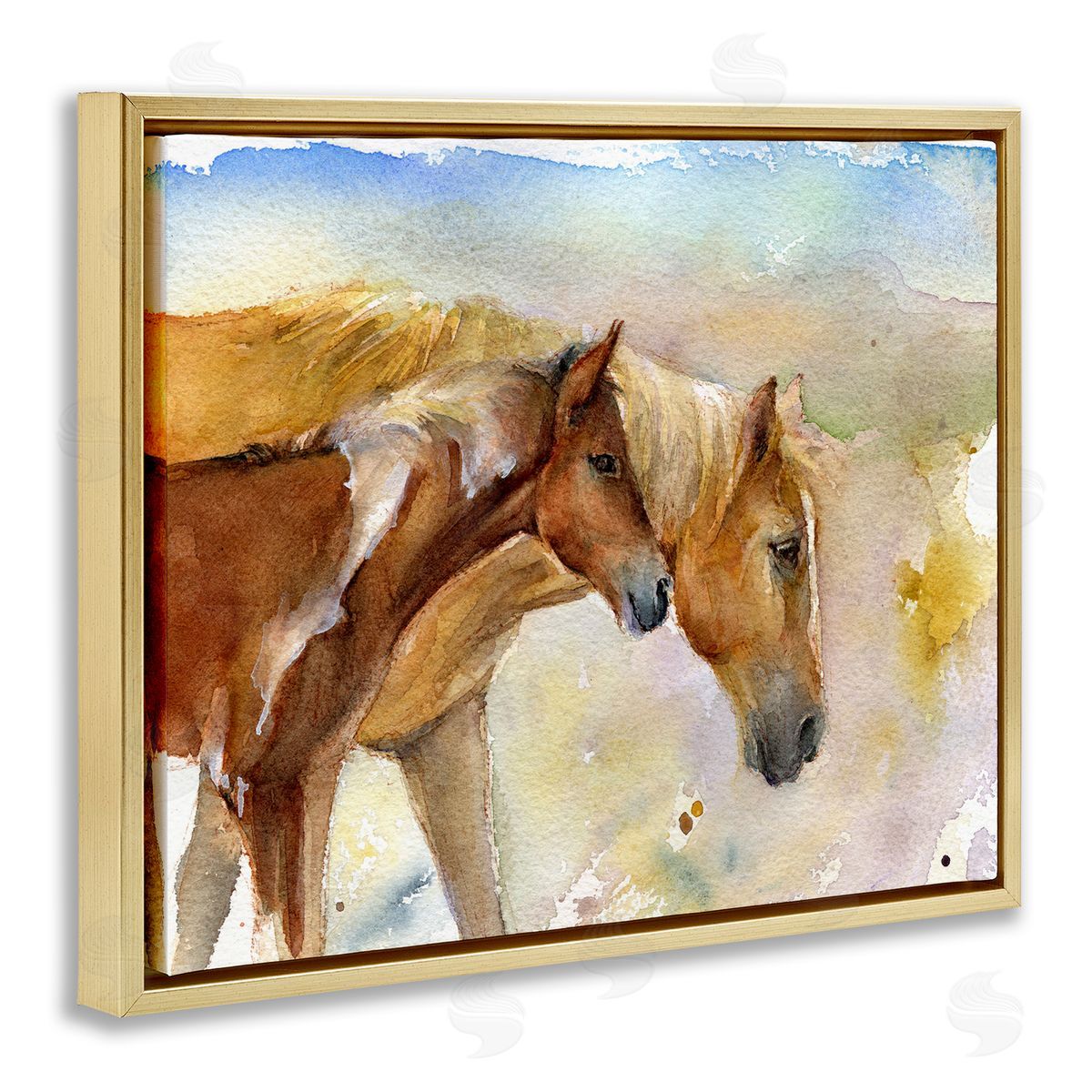Wild Horses Watercolor Gold Floating Frame Canvas Wall Art, Home Decor by John Keeling