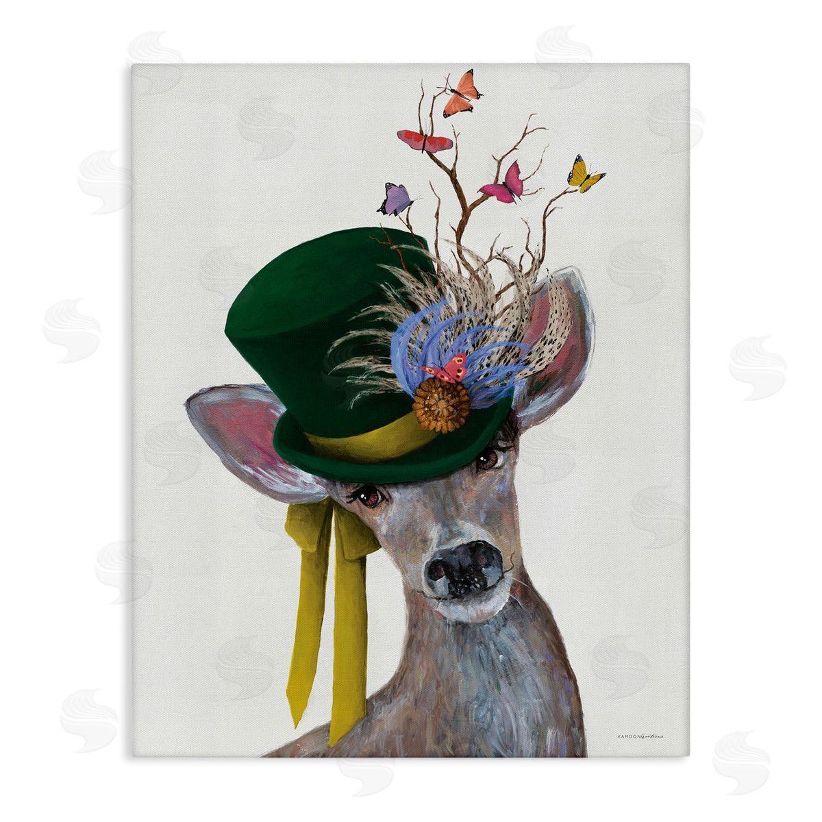 Deer with Butterfly Hat Canvas Wall Art, Home Decor by Kamdon Kreations