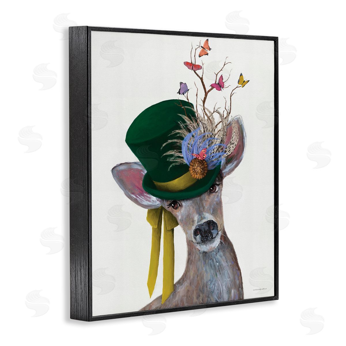 Deer with Butterfly Hat Black Frame Print Wall Art, Home Decor by Kamdon Kreations