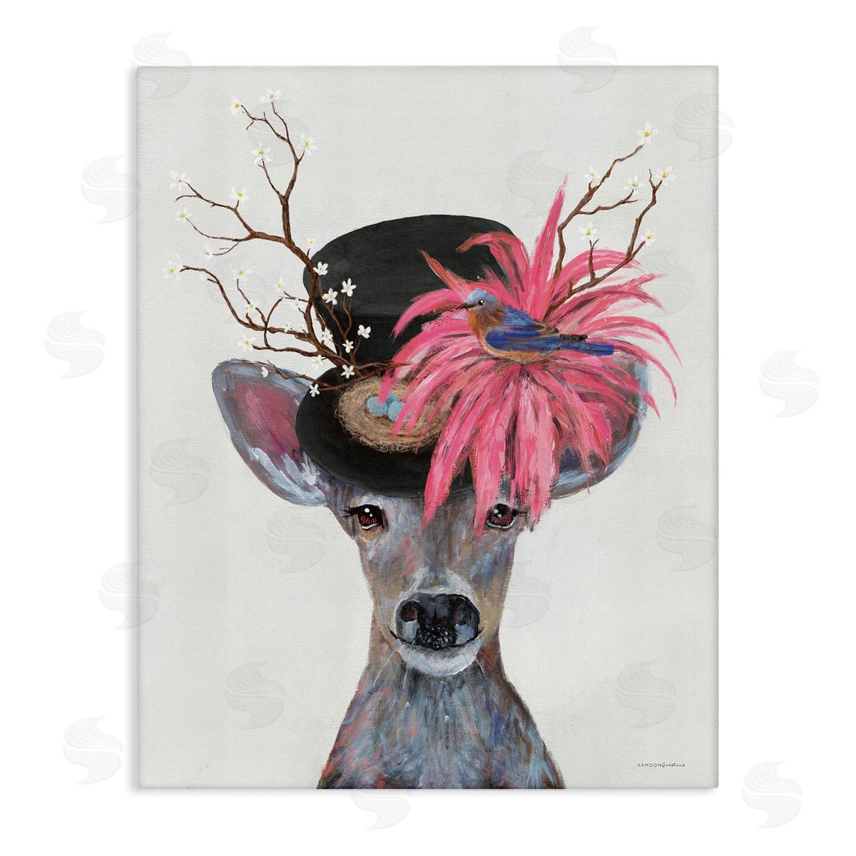 Deer with Vintage Hat Canvas Wall Art, Home Decor by Kamdon Kreations