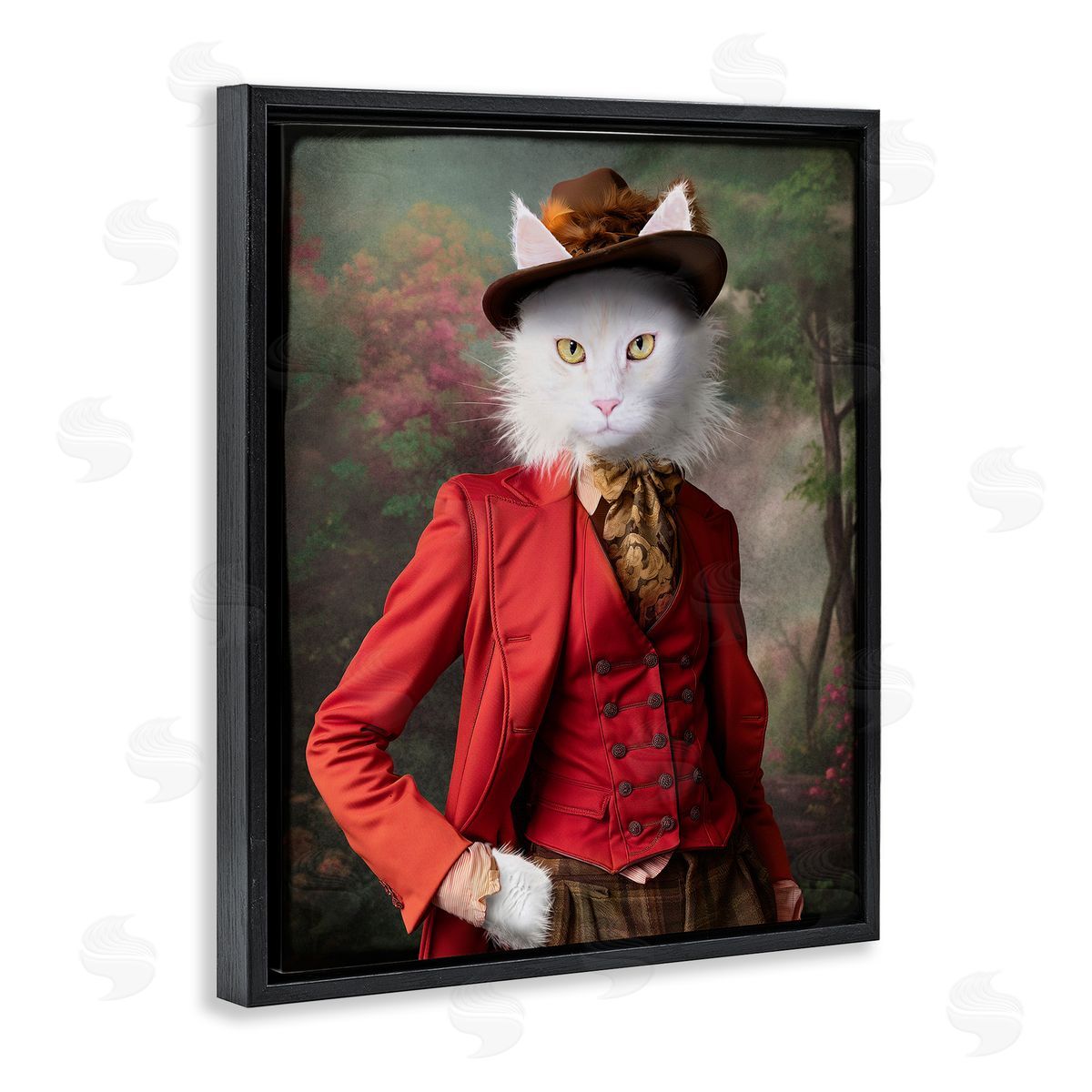 Colonial Classic Cat Portrait Black Floating Frame Canvas Wall Art, Home Decor by Karen Burke