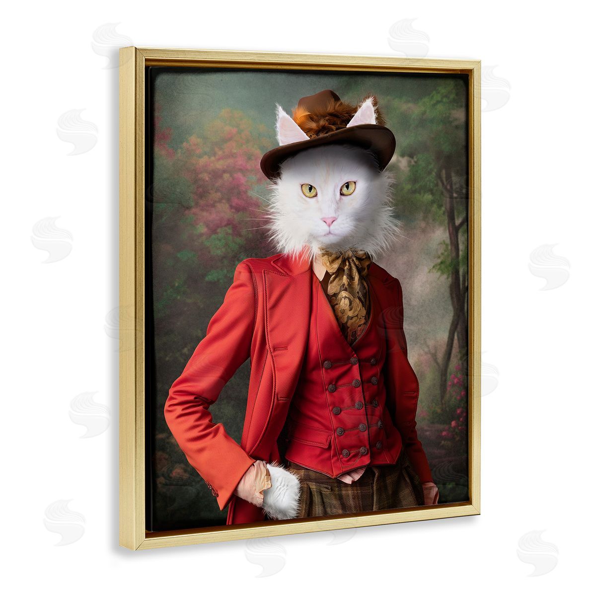 Colonial Classic Cat Portrait Gold Floating Frame Canvas Wall Art, Home Decor by Karen Burke
